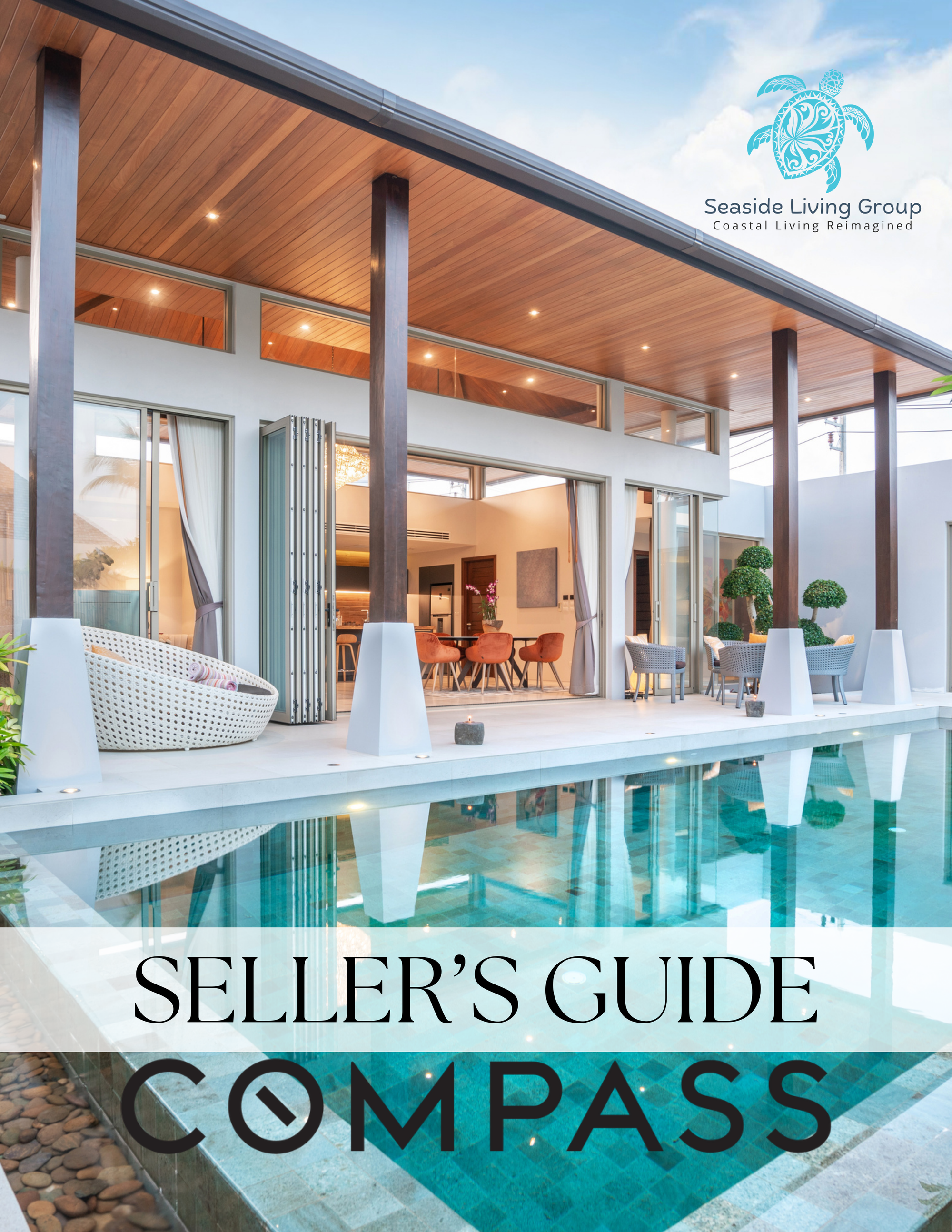 Seller’s Guide cover with Seaside Living Group and Compass branding